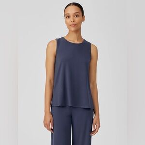 NWOT Eileen Fisher Navy Stretch Jersey Knit Jewel Neck Tank Top Size XXS
